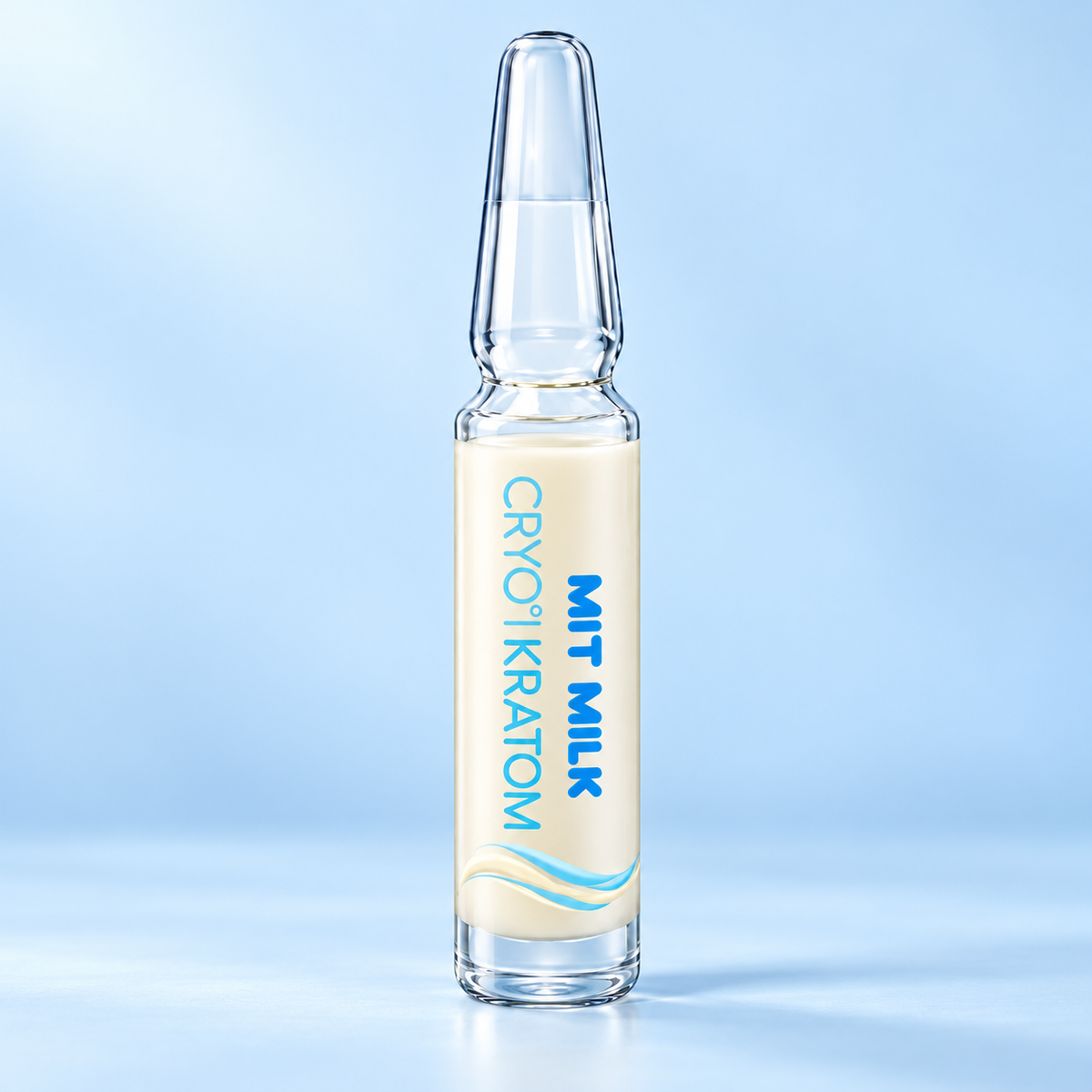 MIT MILK ampoule on a pale blue studio background